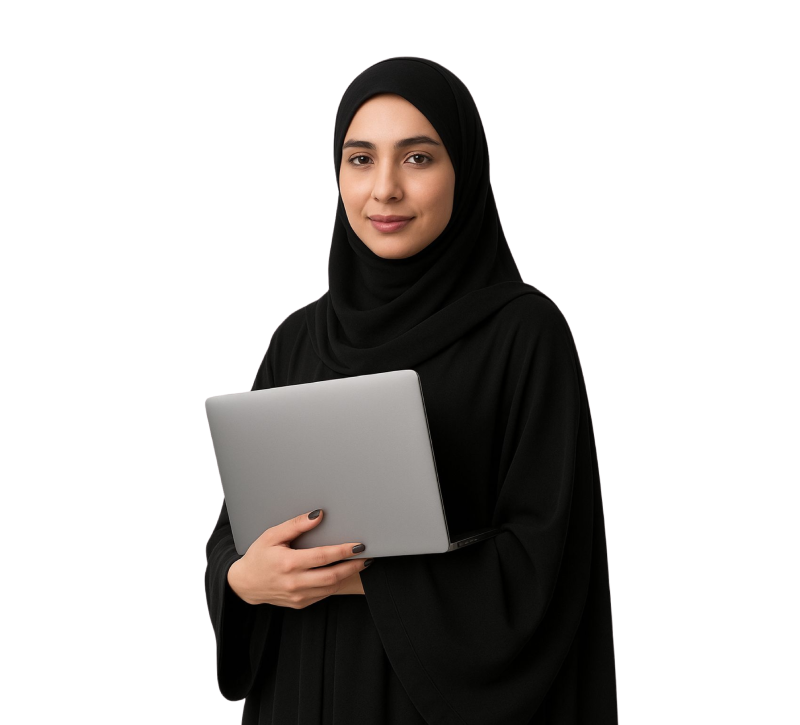 صورة امرءة سعودية تحمل جهاز كمبيوتر